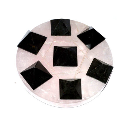 7 Black Tourmaline Pyramids on Star David Rose Quartz Base