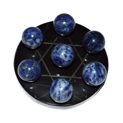 7 Lapis Lazuli Pyramids on Star David Black Base for healing therapy and home decoration