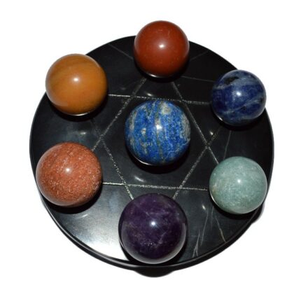 Black Agate Base Seven Chakra Ball on Star of David