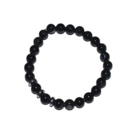 Gemstone Black Onyx Bracelets with Round Charm